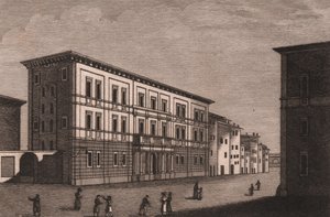 İtalya, Toskana, Pistoia'daki Piskoposluk Sarayı'nın görünümü, Antonio Morghen'in (1788-1853) bakır gravürü, yaklaşık 13x9,5 cm by Antonio (1788-1853) Morghen