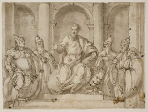St Mark, dört köpek ve elinde bir köpek şapkası olan bir adamla çevrili. by Antonio Aliense
