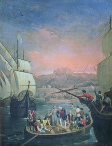 Santa Maria, Pinta ve Nina'nın 1492'de Palos'tan ayrılması (tuval üzerine yağlı boya)