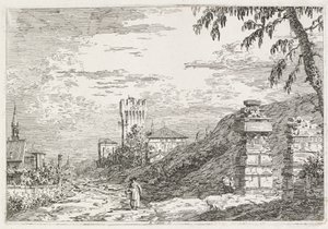 Manzara: İki Harap Sütun, 1735-1746. by Giovanni Antonio Canal