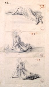 Antonio Canova (1757-1822) tarafından üç farklı pozisyonda kadın figürü, çizim by Antonio Canova