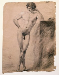 Antonio Canova (1757-1822) tarafından kaideye yaslanmış çıplak erkek çalışması, çizim by Antonio Canova