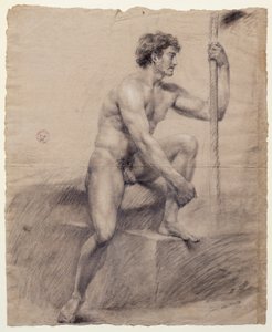 Podyumda oturan çıplak erkek çalışması, Antonio Canova (1757-1822), çizim by Antonio Canova