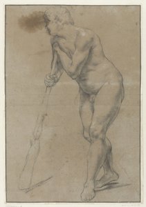 Bir kulübe yaslanmış çıplak bir adamın çalışması by Antonio Carracci