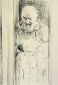 Padre Pio Reading, 1988-89 (kağıt üzerinde karakalem)