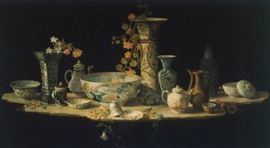Porselen vazolu sert taş masa tablası için hazırlık resmi, yaklaşık 1875, Antonio Cioci (1722 ve 1792 arası), tuval üzerine yağlı boya.