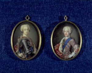 Prens Henry Benedict Stuart (1725-1807) ve Prens Charles Edward Stuart (1720-88), c.1734 (fildişi üzerine yağ) by Antonio David