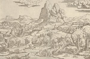 Venüs İterek Aşk Tanrısı çerçevesinden manzara, 1540-45. by Antonio Fantuzzi