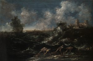 Balıkçının Ağlarını Çıkardığı Deniz Manzarası by Antonio Francesco Peruzzini