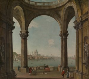 St. Pauls ve Eski Londra Köprüsü ile Capriccio. by Antonio Joli