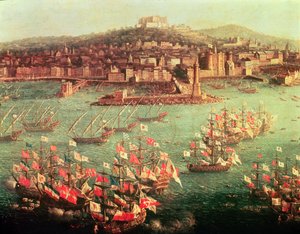 İspanya Kralı III. Charles'ın (1716-88) Napoli kentinden önceki filosu, 6 Ekim 1759 (panelde yağlı boya)