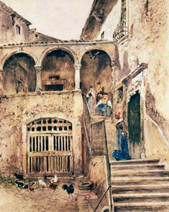 Apartmanın iç avlusu, yazan Antonio Mancini (1852-1930) by Antonio Mancini