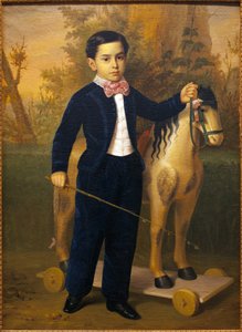 Tahta atlı küçük bir çocuğun portresi. Resim Antonio Maria Esquivel (1806-1857), Tuval Üzerine Yağlıboya, ves 1851. Sevilla, İspanya Güzel Sanatlar Müzesi.