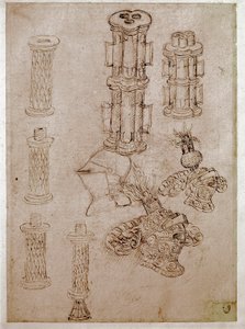 Üç adet kask ve iki adet silah söküldü. Çizim Antonio di Puccio Pisano dit Pisanello (1395-1455) Kahverengi mürekkep, siyah taş, tüy. Karartma: 28,7x20,6cm. Louvre, çizim firması by Antonio Pisanello