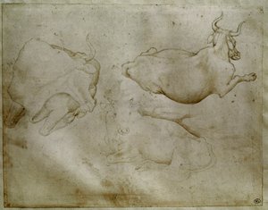 İki inek ve bir ardıç. Antonio di Puccio Pisano dit Pisanello