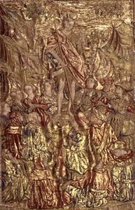 Vaftizci Yahya Kalabalığa Vaaz Eder, azizin hayatından sahneleri betimleyen goblen (tekstil) by Antonio Pollaiuolo