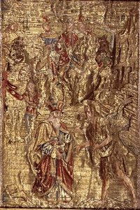 Vaftizci Yahya ile Baş Rahip Arasındaki Buluşma, azizin hayatından sahneleri betimleyen goblen (tekstil) by Antonio Pollaiuolo