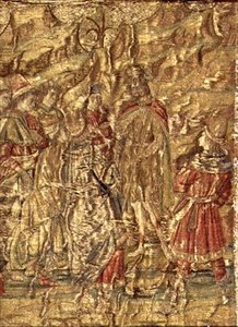 Vaftizci Yahya ile Vergi Memurları Arasındaki Buluşma, azizin hayatını tasvir eden duvar halısı (tekstil) by Antonio Pollaiuolo