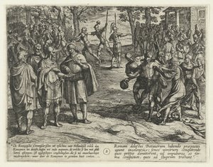 Eski Batavia adamları Romalılara hizmetlerini satın alıyor, 69-70 Batavian İsyanı (dizi başlığı) Batavorum cum Romanis Bellum, Mısır gibi. Tacito / Batavian Oft Oude Hollandtsche Krijghe teghen de Romeynen (nesne üzerine seri başlığı) by Antonio Tempesta