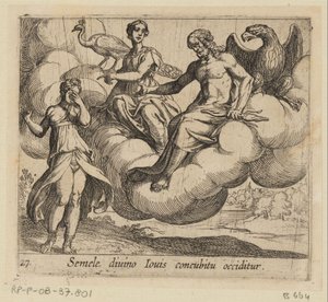 Wens van Semele, Jüpiter'in ilahi ilişkisi tarafından öldürüldü (nesne üzerindeki başlık) Metamorfozlar veya dönüşümler (dizi başlığı) Metamorphoses van Ovidius (dizi başlığı) by Antonio Tempesta