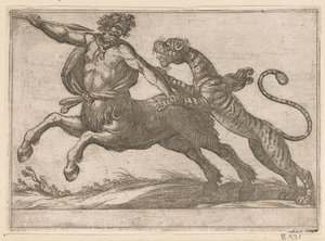 Hayvanlarla Dövüşen Bir Centaur ile Dövüşen Bir Kaplan (dizi başlığı) by Antonio Tempesta