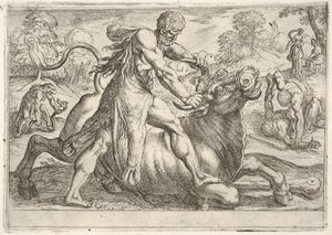Herkül ve Achelous: merkezde Herkül, ri..., 1608