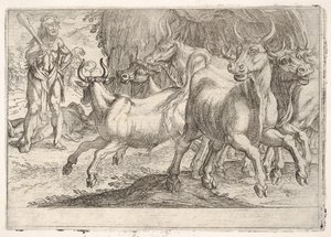 Herkül ve Geryones Öküzleri: Sağ eliyle kaldırdığı bir sopayla Herkül yüzleşir..., 1608.