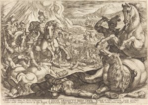 Joshua, Arabaları Yaktırdı ve Düşmanlarının Bacaklarını Kesti by Antonio Tempesta