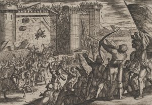 Levha 14: Romalıların Batavianlara Karşı Savaşından Eski Kaleye Yeni Saldırı..., 1611. by Antonio Tempesta