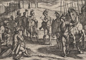 Levha 15: Romalıların Savaşa Karşı Savaşından Romalı Komutanla Muamele Eden Civilis ..., 1611. by Antonio Tempesta