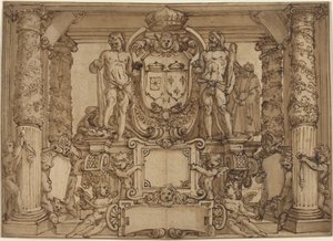 Henry IV, Galya Herkülünün Onuruna Bir Mimari Duvar Tasarımı by Antonio Tempesta or Agostino Ciampelli