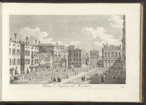 Gezicht op Campo Santo Stefano te Venetië Güneydeki St. Staphanes caddesi (nesne üzerindeki başlık) Venedik