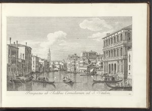 Gezicht op het Canal Grande en de toren van de San Vitale te Venetië Cornelius S. Vitalis