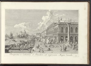 Hoek van het San Marcoplein, Biblioteca Marciana ile bir araya geldi Aziz Theodore Sütunu