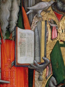 Aziz Jerome İncili ve Aziz Gregorys Dove, Aziz Jerome, Gregory, Ambrose ve Augustine ile Enthroned Virgin
