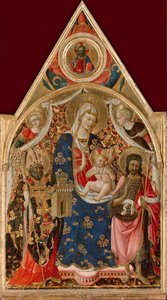 Madonna ve Çocuk, bir Piskopos, Vaftizci Yahya ve Melekler, 15. yüzyılın başlarında. by Antonio da Firenze