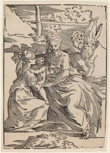 İki Aziz ile Kutsal Aile by Antonio da Trento after Parmigianino