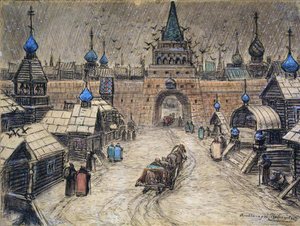 Eski Moskova, 1908 (kartta kömür ve wc) by Apollinari Mikhailovich Vasnetsov