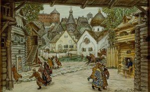Opera için sahne tasarımı Oprichnik Muhafız Pyotr Çaykovski tarafından, 1911 by Apollinari Mikhailovich Vasnetsov