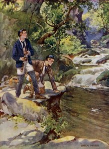 Alabalık yakalamak (renkli taş) by Archibald Bertram (after) Webb
