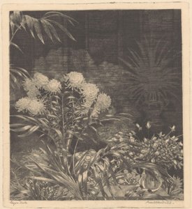 Vazolarda çiçekler ve tencerelerde bitkilerle iç mekan by Arend Hendriks (signed by artist)