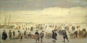 Buz Üzerinde Çok Sayıda Figürün Bulunduğu Kış Manzarası, 1600-31 dolayları (panel üzeri yağlı boya)