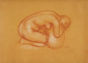 Başı ellerinde, sağa dönük diz çökmüş model by Aristide Maillol