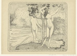 Twee badende vrouwen bij waterkant Zomer Su kenarında bir ağacın altında iki çıplak yüzücü Eté L'Epreuve (dizi adı) by Aristide Maillol
