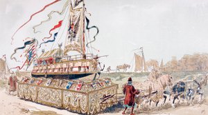 16. Yüzyılda Atlar Tarafından Bir Vagon Üzerinde Bir Kanala Çekilen Kraliyet Mavnası by Armand Jean Heins