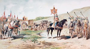 11. yüzyılda bir atlı ikmal vagonu ile yürüyüşe geçen Haçlılar, 1886