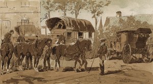 Mail coach, coach of the Royal Dutch courier service and carriage, Netherlands, 19th Century  by Armand Jean Heins