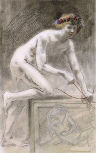Eros (kağıt üzerinde kömür) by Armand Rassenfosse
