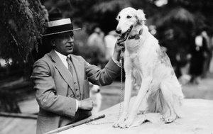 Bir köpek gösterisinde köpeğiyle birlikte sahibi, İtalya, c.1905 (cam tabak)