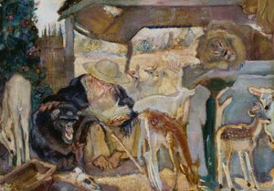 Hayvanlar arasında St Anthony, Armando Spadini (1883-1925), gemide yağlı boya, 66x96 cm
